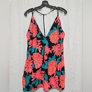 Nasty Gal Black Mini Dress with Pink and Green Floral Design